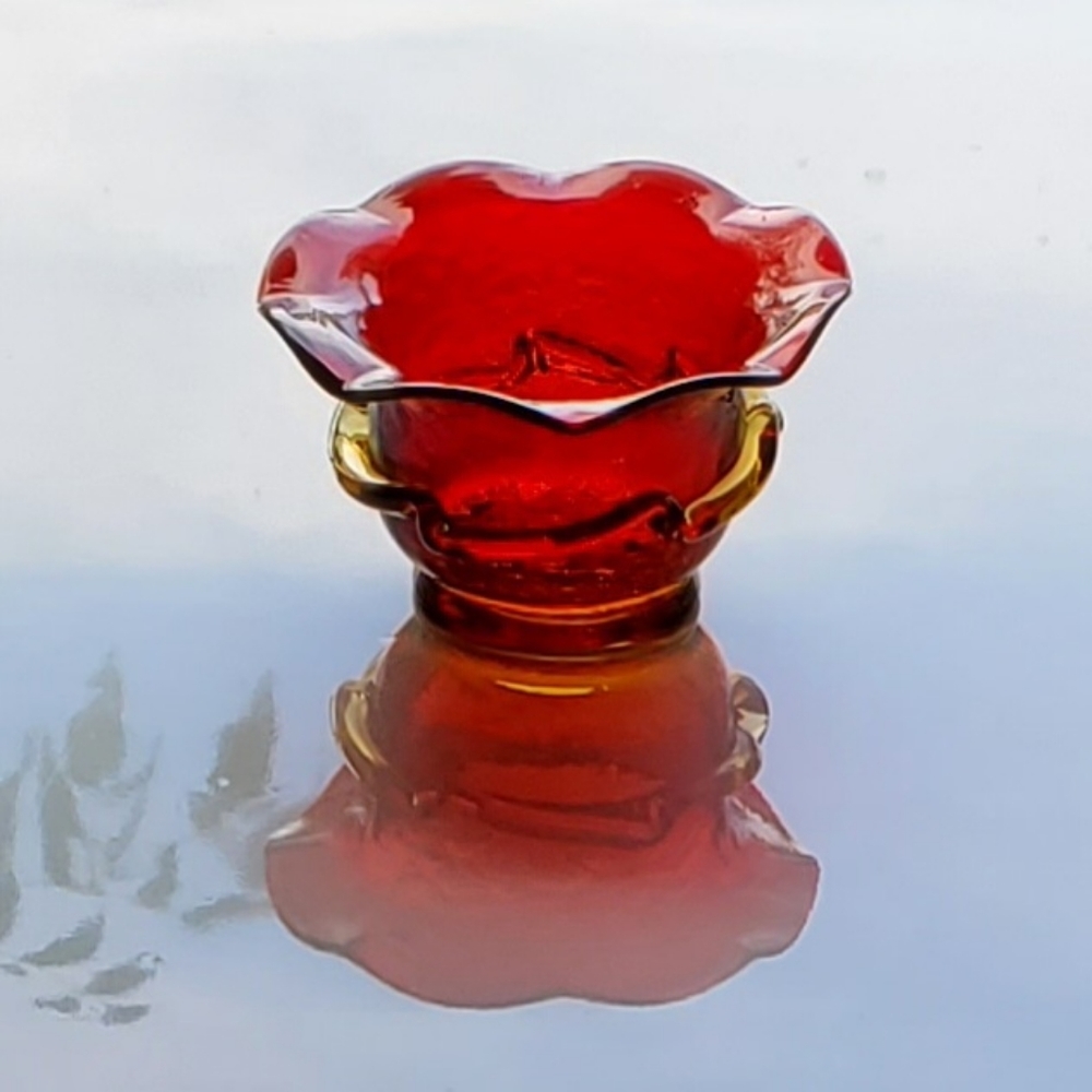 Vntg 5" x 3" Bowl Pilgrim 🔥Amberina🔥 Crackle Stunner